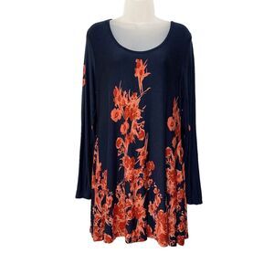 Soft Surroundings Swing Tunic Top Long Sleeve Navy Orange Floral Size M